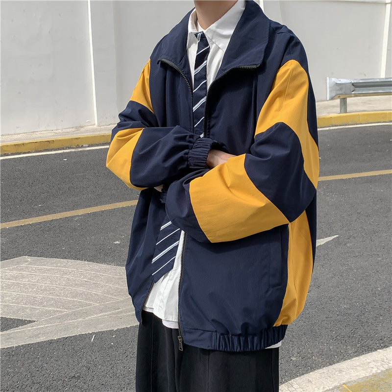 Contrasting Stitching Loose Korean Style Jacket (Unisex)