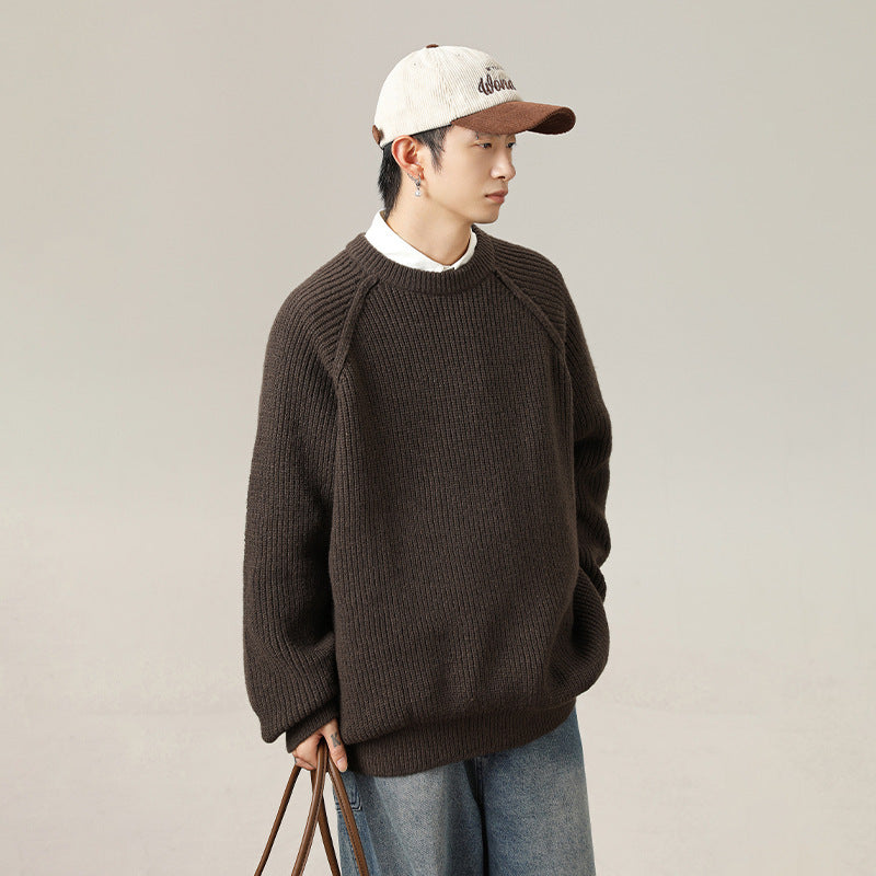 Three-dimensional Shoulder Line Round Neck Sweater