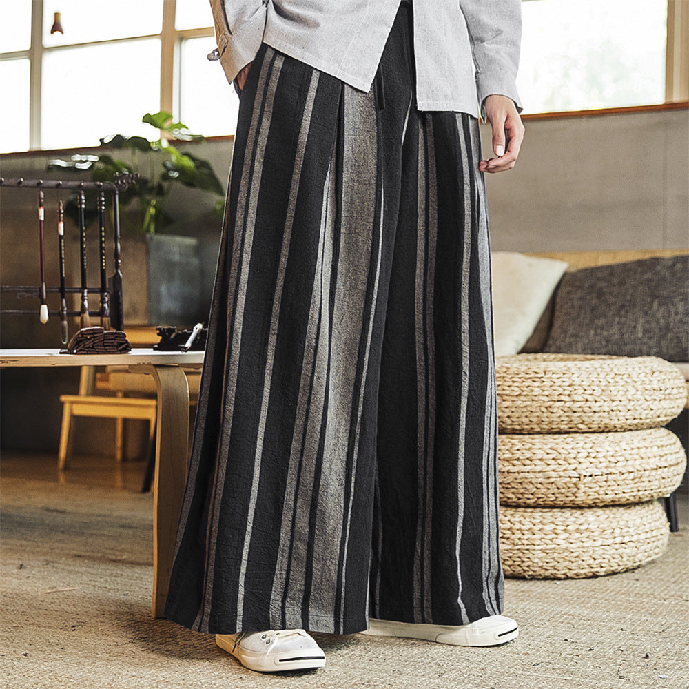 Loose and comfortable striped breathable wide-leg pants