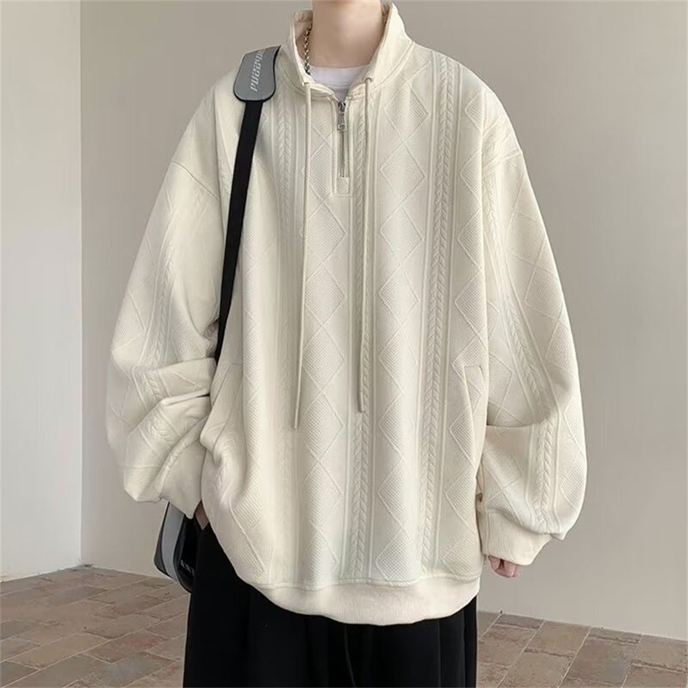 Half Zipper Jacquard Stand  Sweater