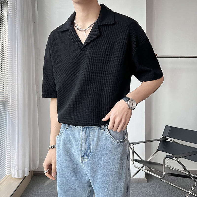 Plain Short Sleeve Polo Knitted Drop-shoulder