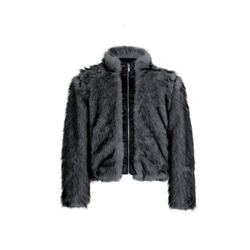 Plush Thickened Coat PU Leather Stitching Fur Short Baggy Coat