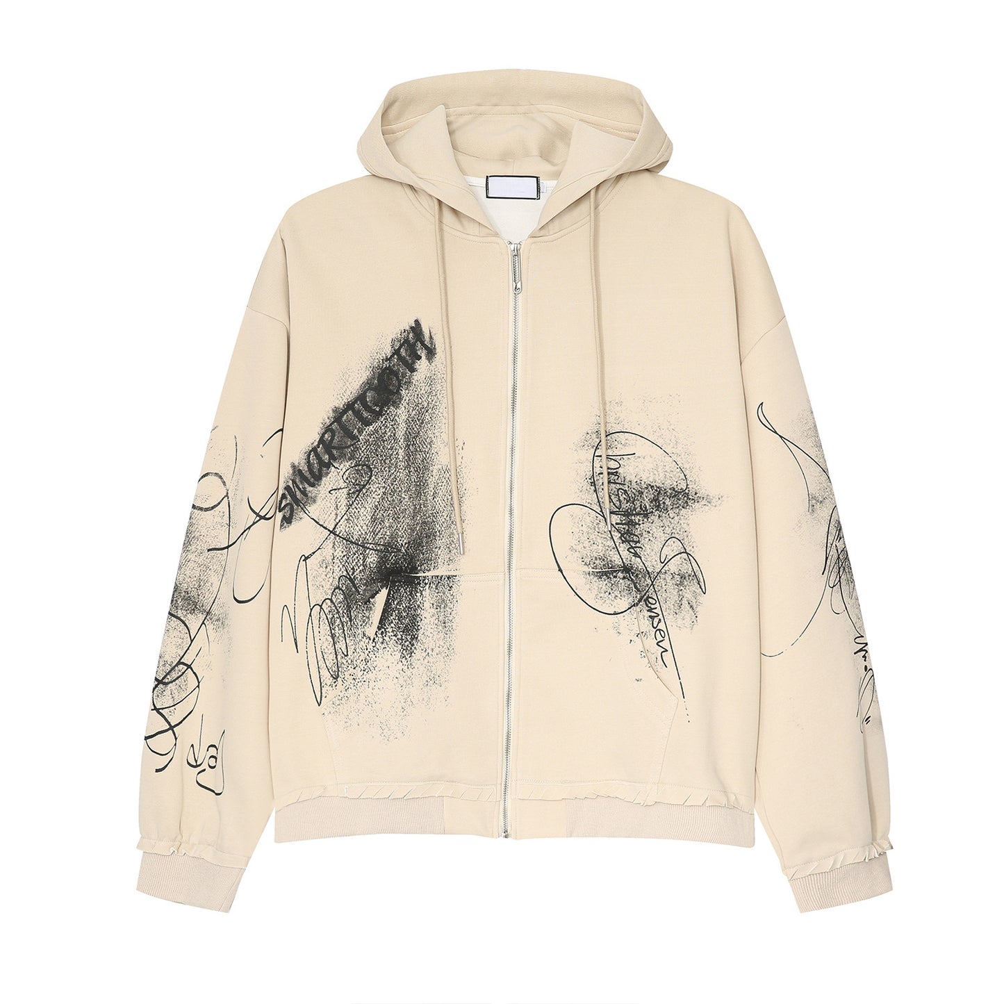 Graffiti Printing Casual Hooded Drawstring Zipper Sweater Jacket