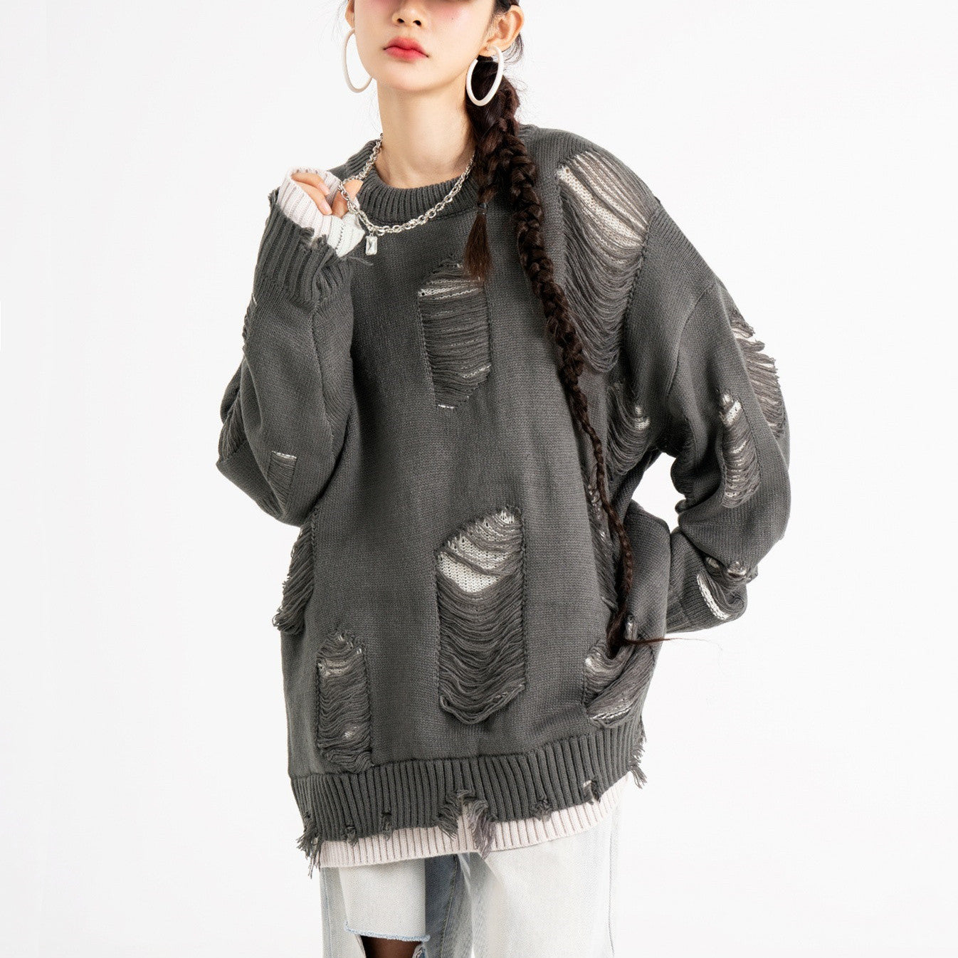 Two-piece Hole Oversize Sweater (Unisex)