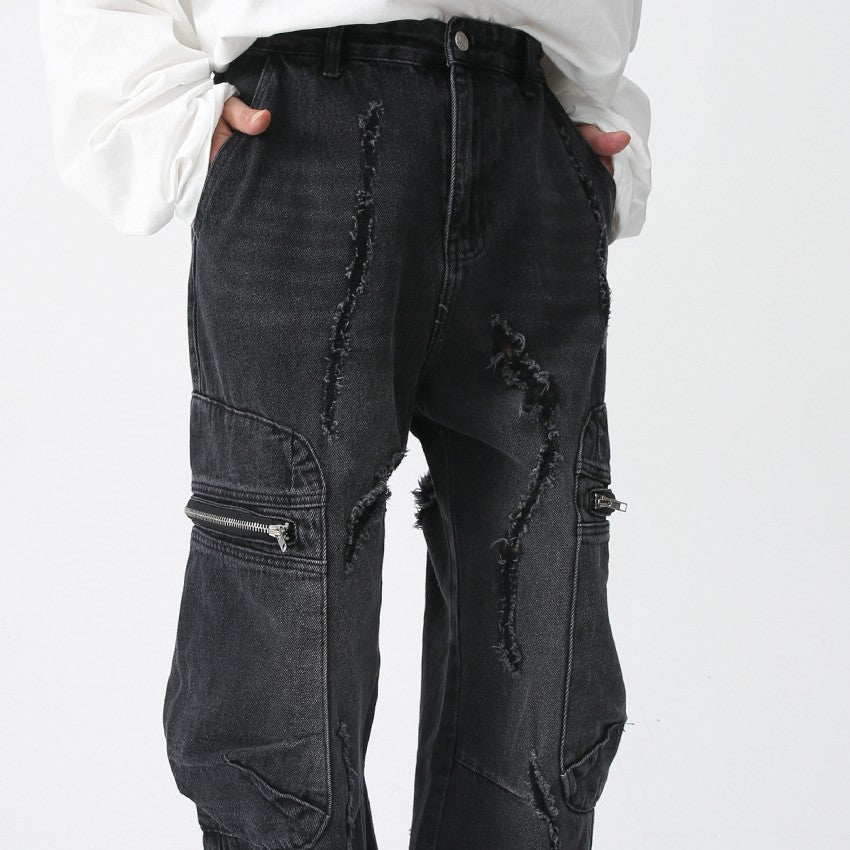 Loose Straight Zipper Overall Jeans