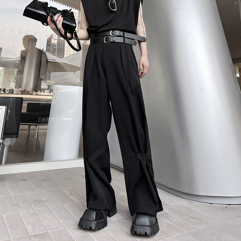 Men's Double Belt Irregular Wide Leg Pants