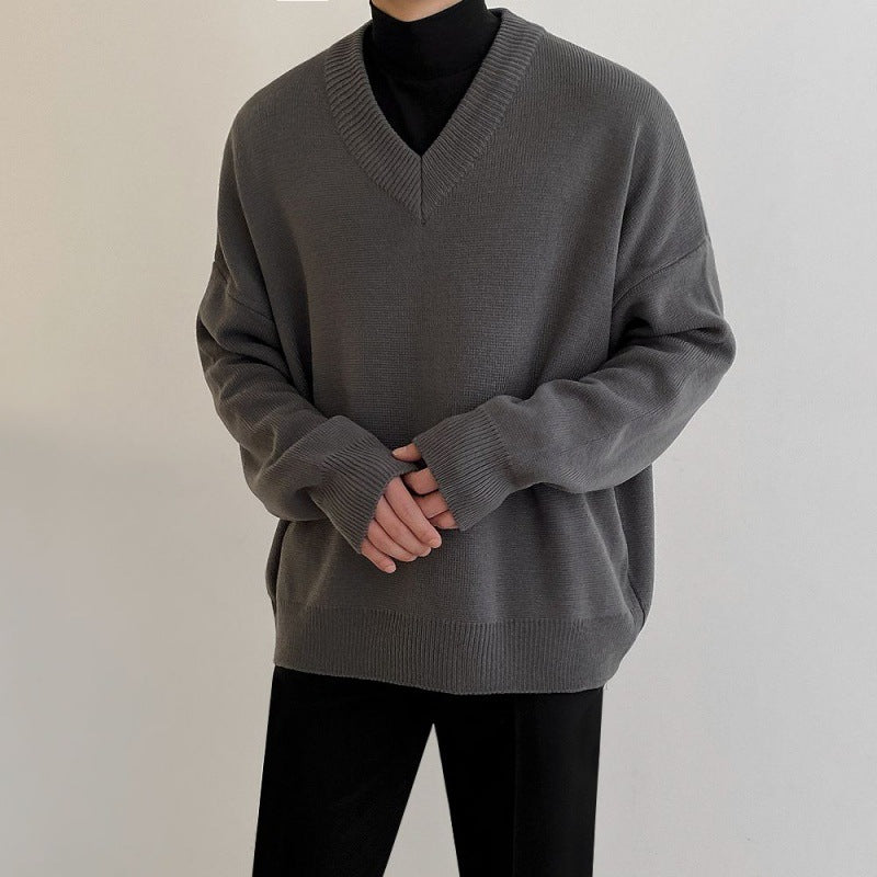 Simple Solid Color V-neck Autumn Sweater