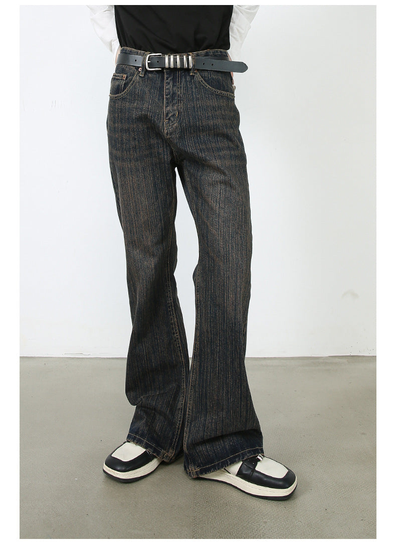 American Retro Slightly Flared Pu Jeans