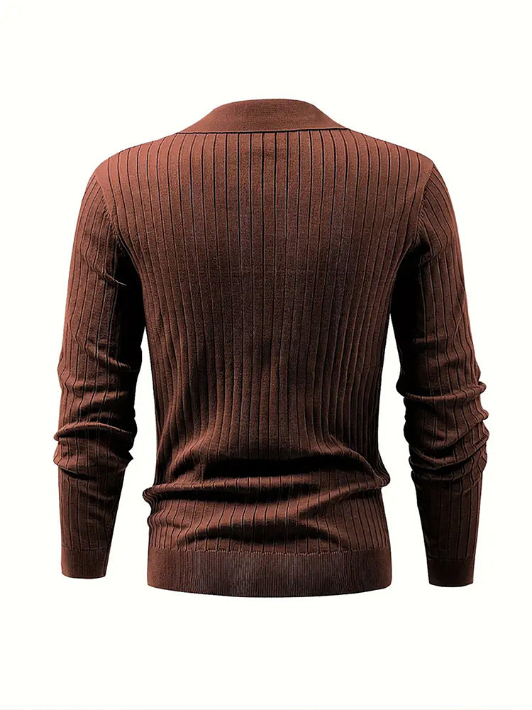 Lapel Texture Stretch Knit Polo Shirt