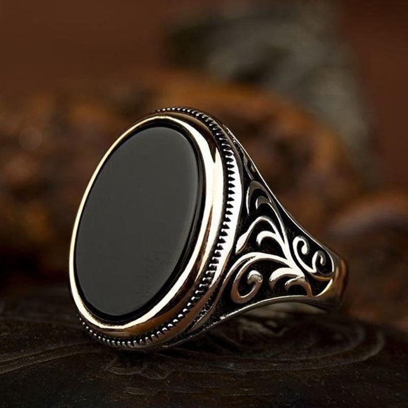 European And American Retro Agate Gemstone Ring