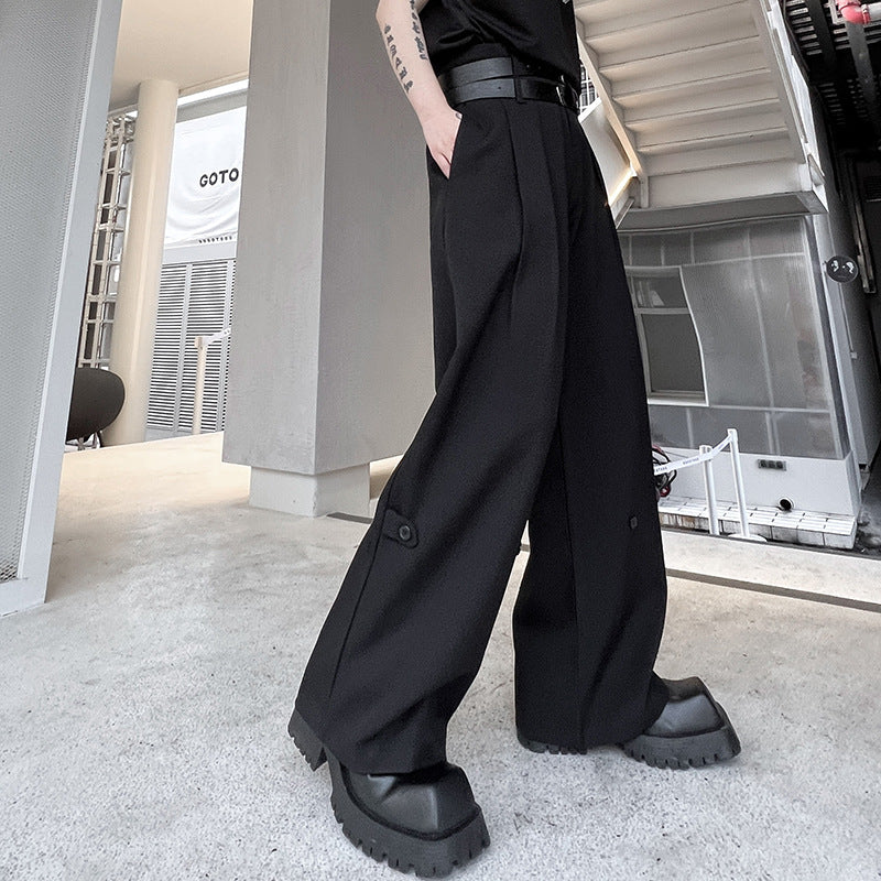 Men's Double Belt Irregular Wide Leg Pants