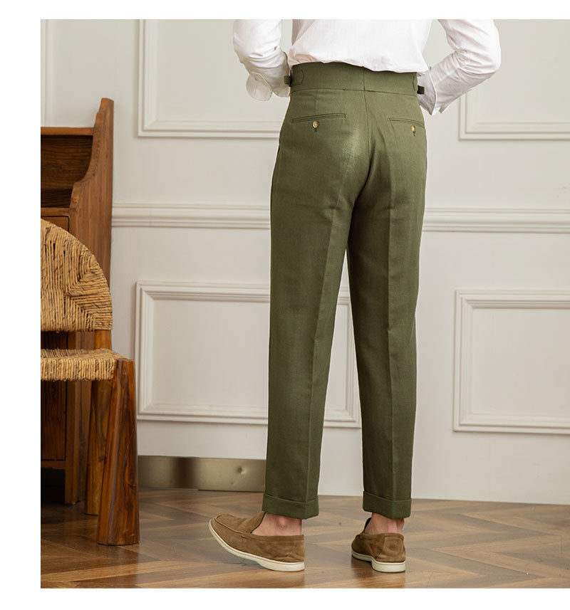 High Waist Straight Cotton and Linen Casual Pants