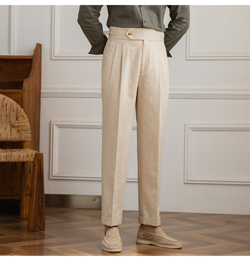 High Waist Straight Cotton and Linen Casual Pants