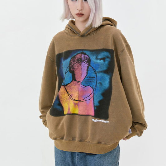 American Street Oil Painting Printed Hoodie