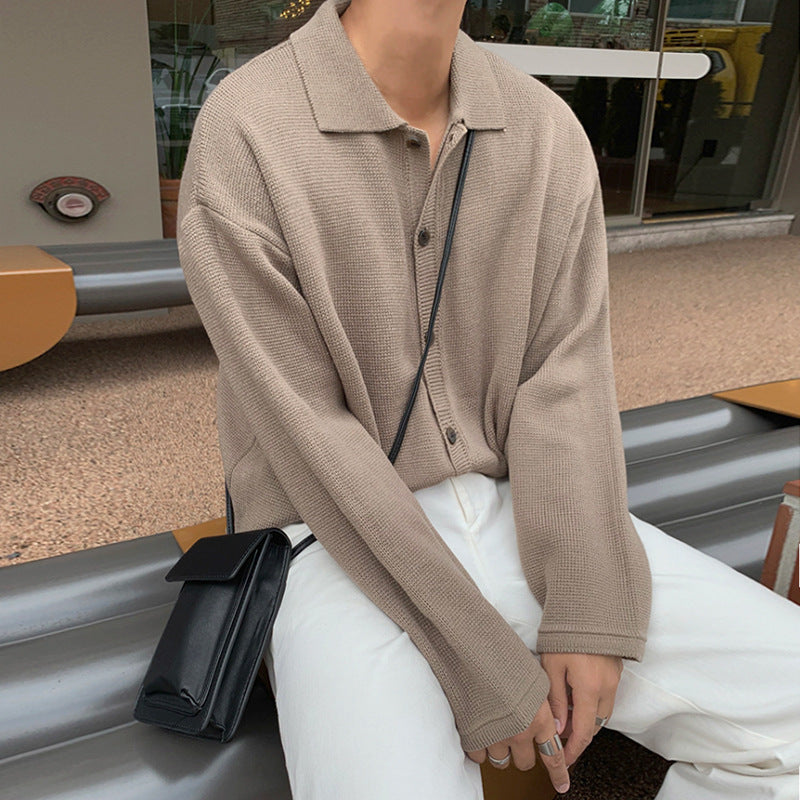 Lazy Wind Lapel Korean Style Solid Color Men's Sweater