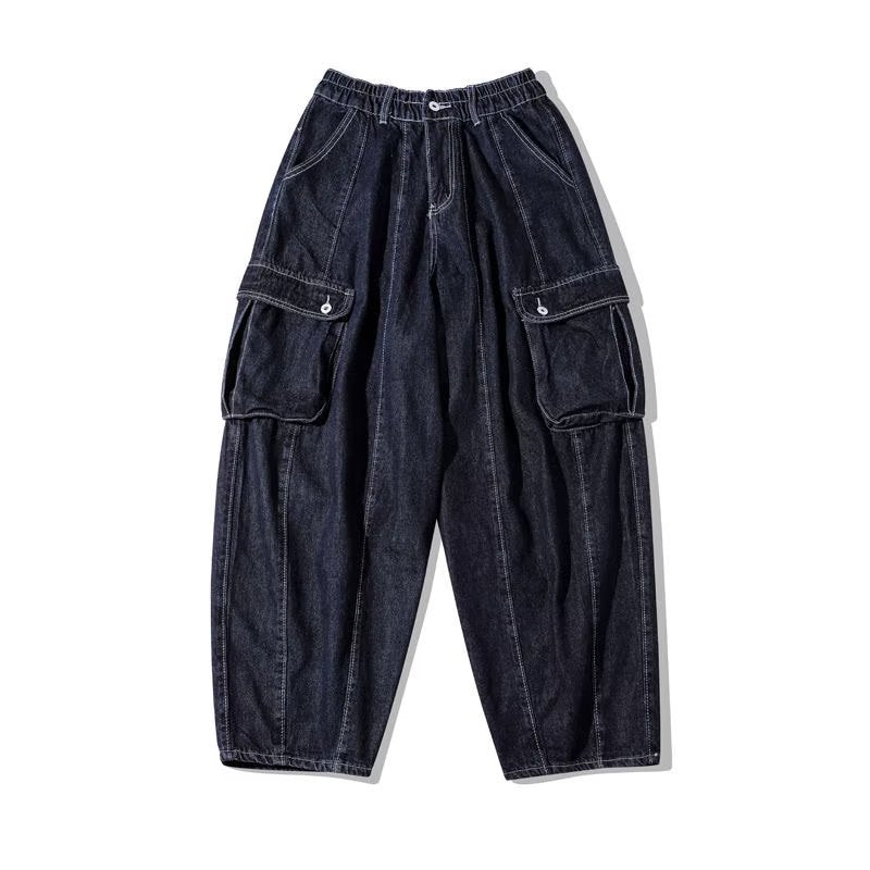 Retro Wide-leg Denim Cargo Pants