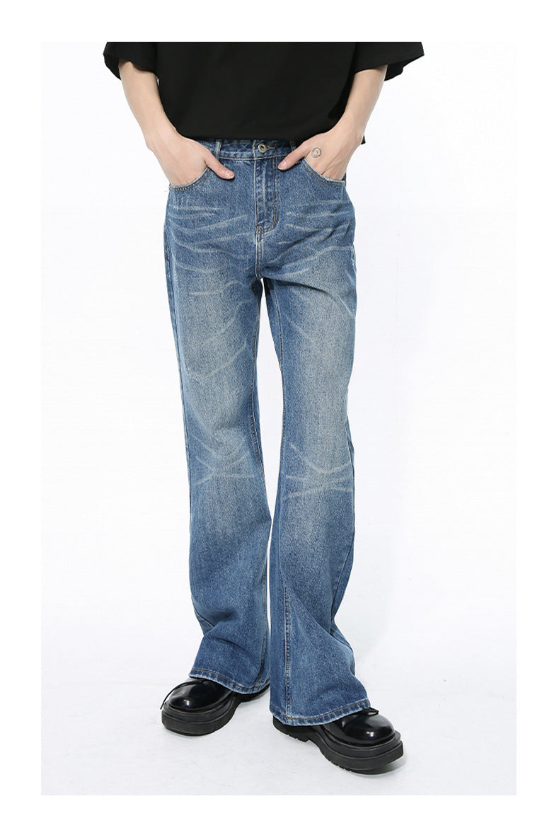 Retro Slimming Water Ripple Slightly Flared Washed Jeans