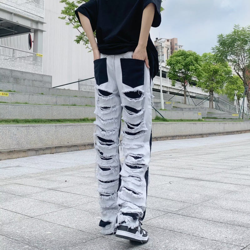 Ripped Jeans Street Straight Casual Versatile Trousers (Unisex)