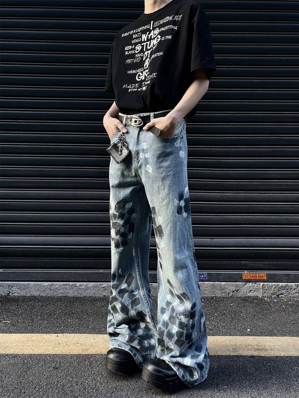 Flared Denim Wide Leg Trousers