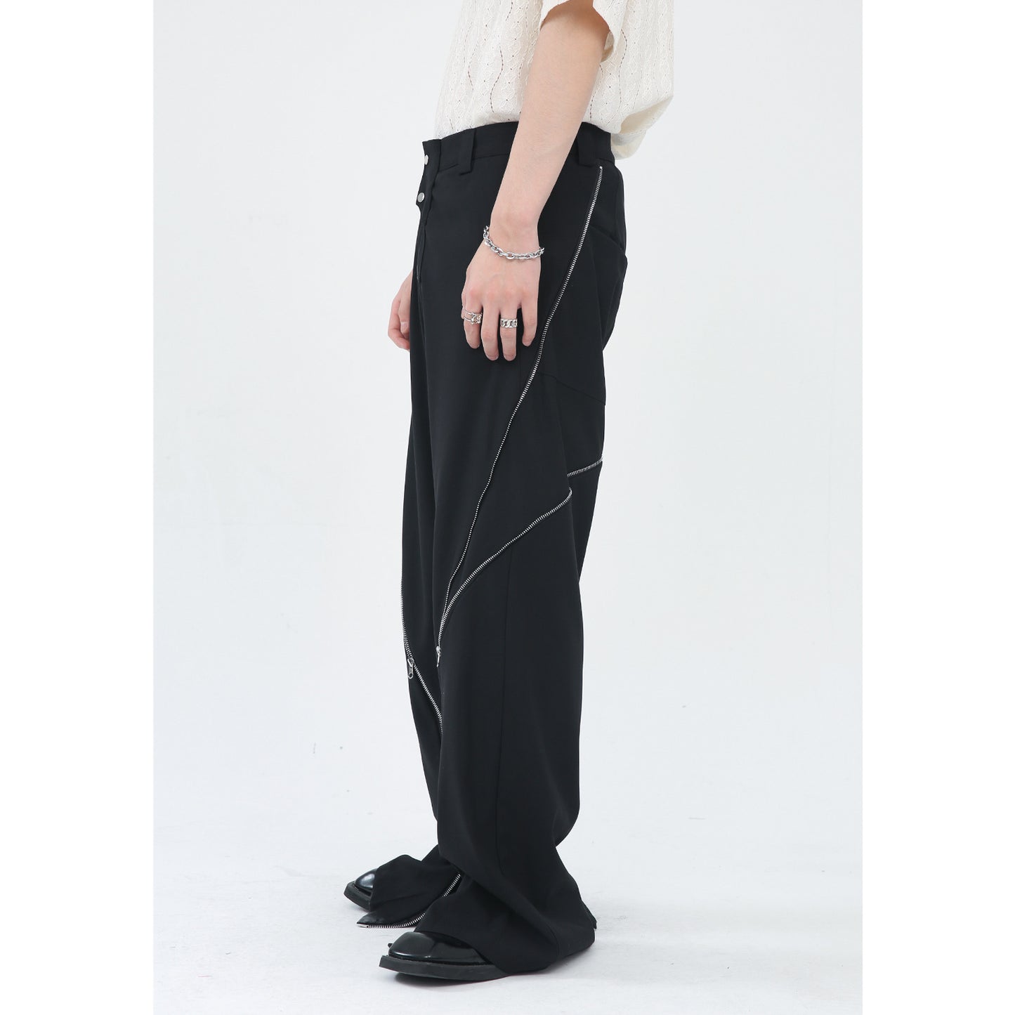 Korean Version Zipper Slit Micro Vertical Pants Men