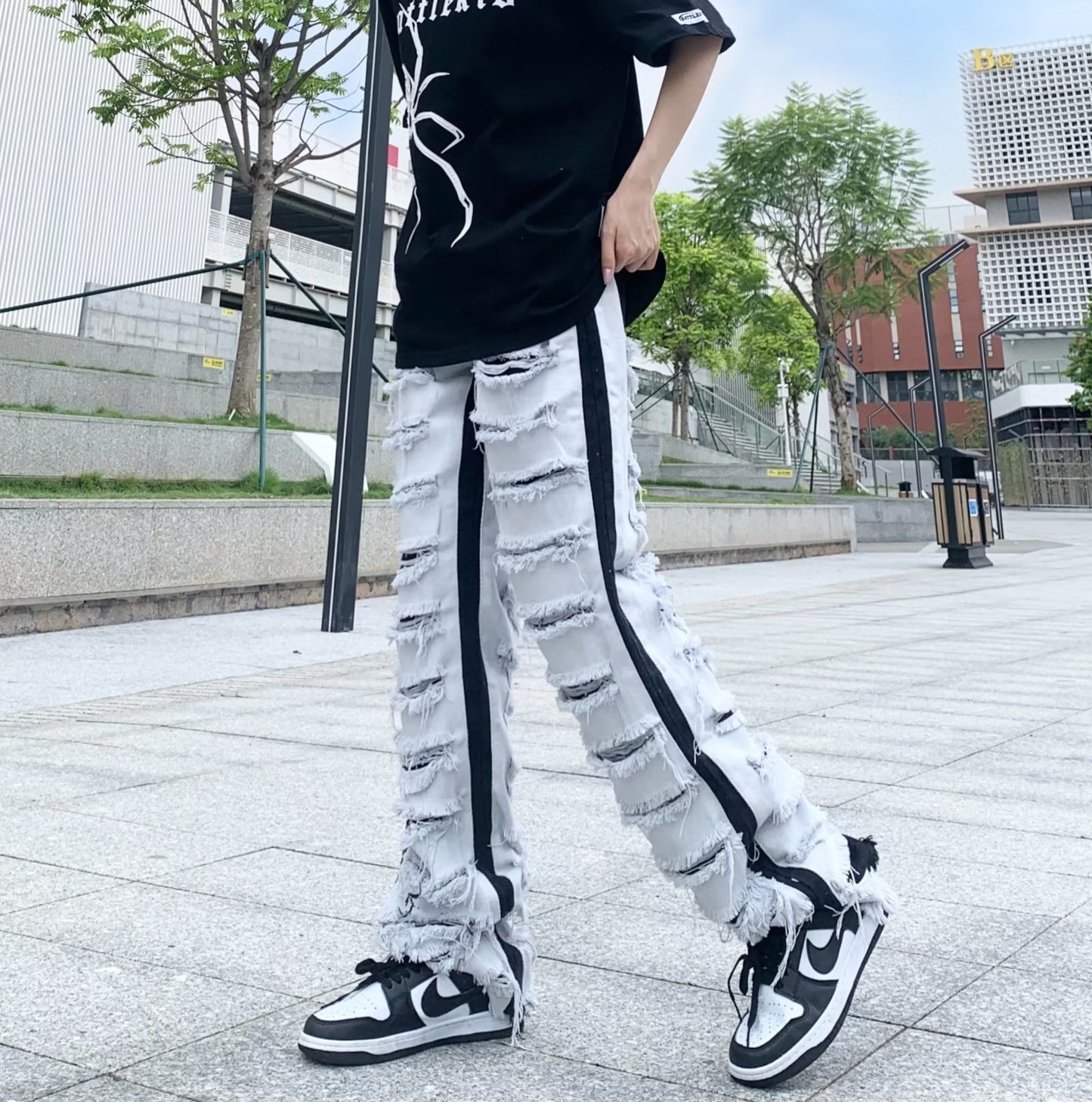 Ripped Jeans Street Straight Casual Versatile Trousers (Unisex)