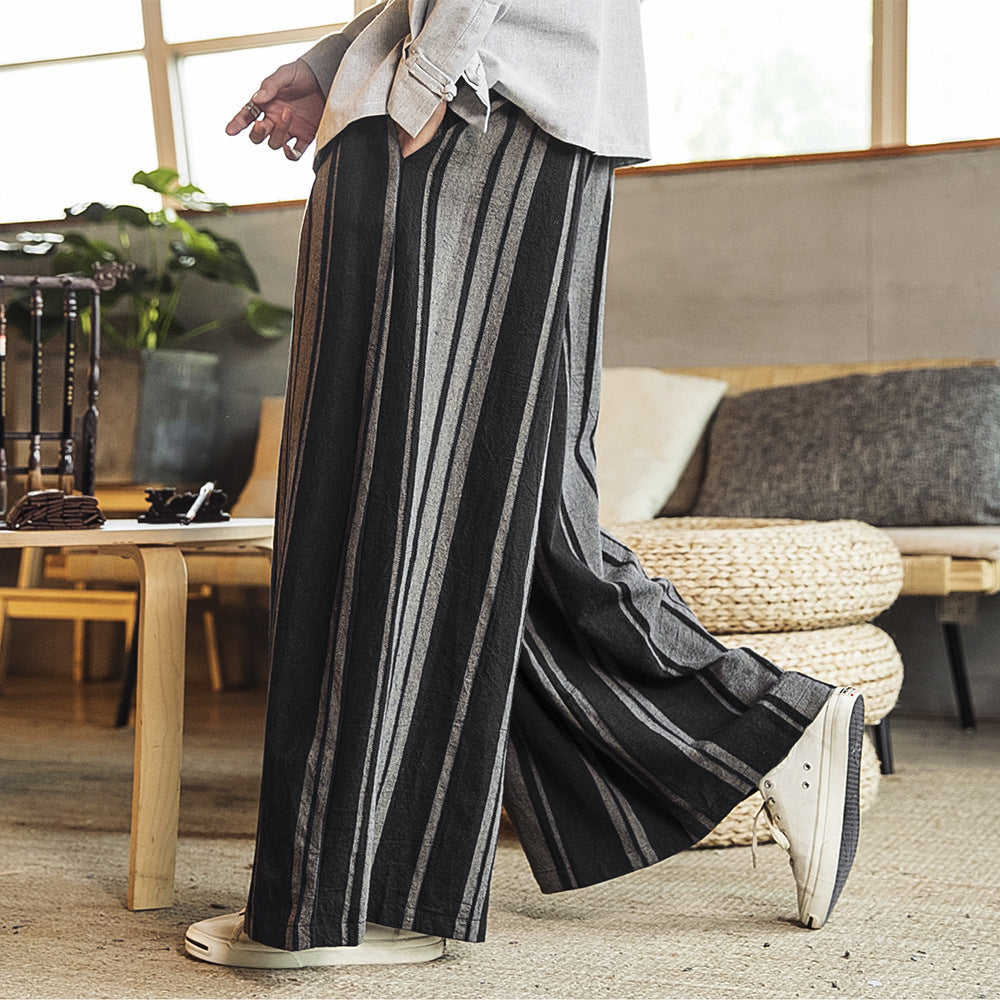 Loose and comfortable striped breathable wide-leg pants