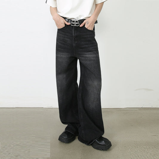 Washed-out straight wide leg denim