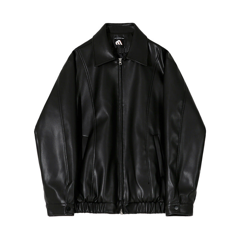 Cropped Leather Coat Male Polo Collar Top