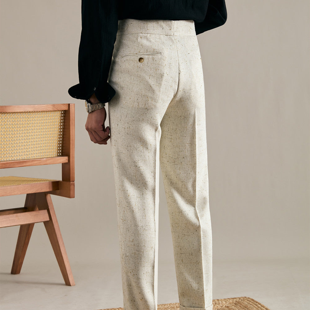 Linen Double Pleated Trousers Straight Leg