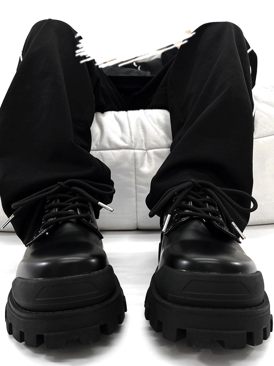 Thick Soled British Commuting Formal Attire, Black Elevated Leather Shoes