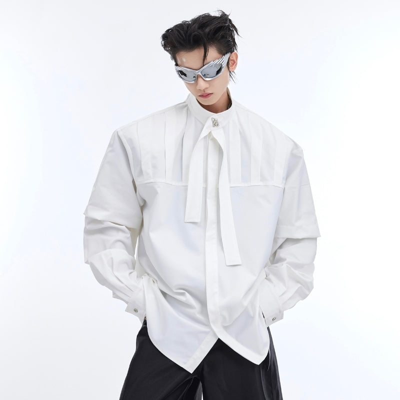 Niche Deconstruction Three-dimensional Pleated Long-sleeved Ribbon Sense Of Design Shirt