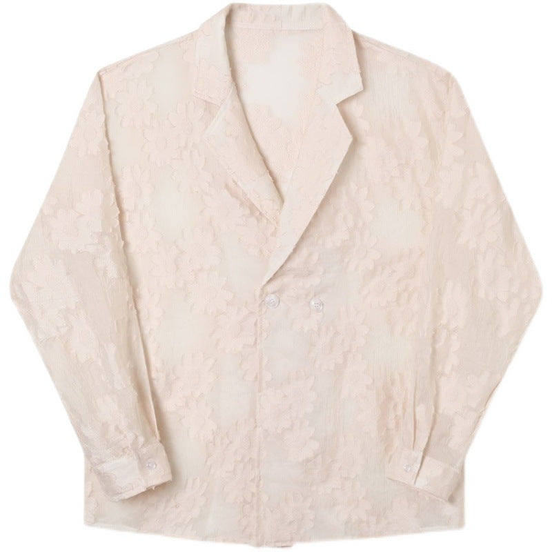 Embroidered Jacquard Apricot Shirt Blazer