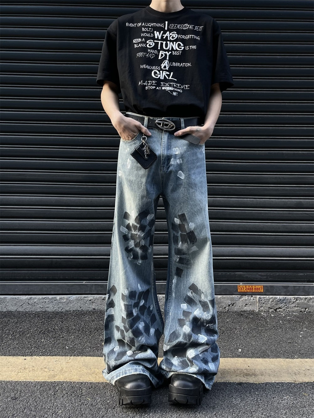 Flared Denim Wide Leg Trousers