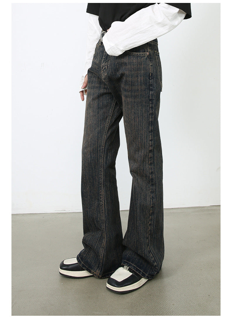 American Retro Slightly Flared Pu Jeans