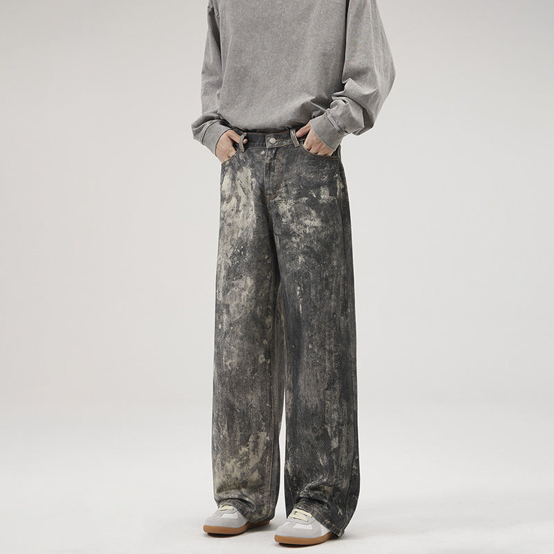 Loose Splashed Ink Printing Jeans