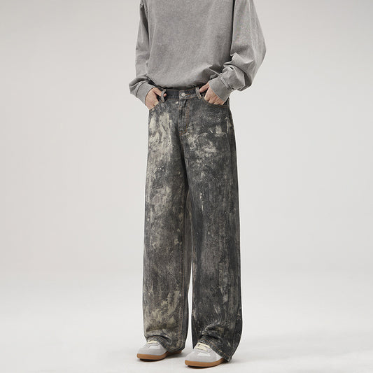 Loose Splashed Ink Printing Jeans