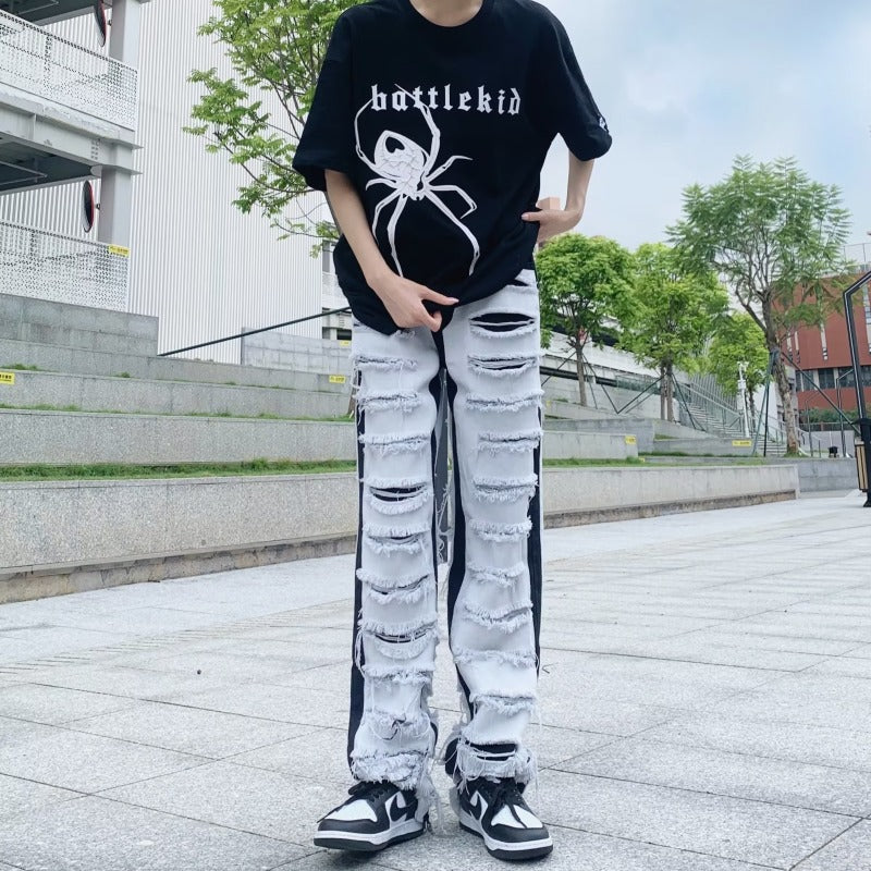 Ripped Jeans Street Straight Casual Versatile Trousers (Unisex)