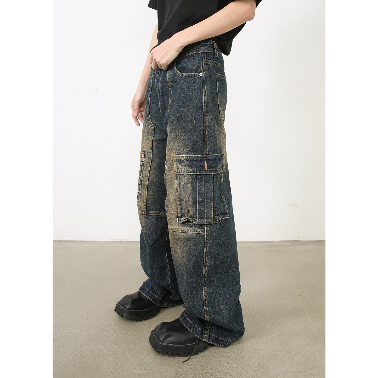 American Washed Multi-pocket Workwear Jeans