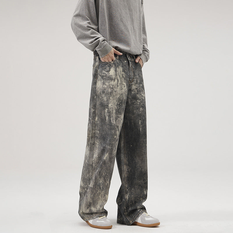 Loose Splashed Ink Printing Jeans