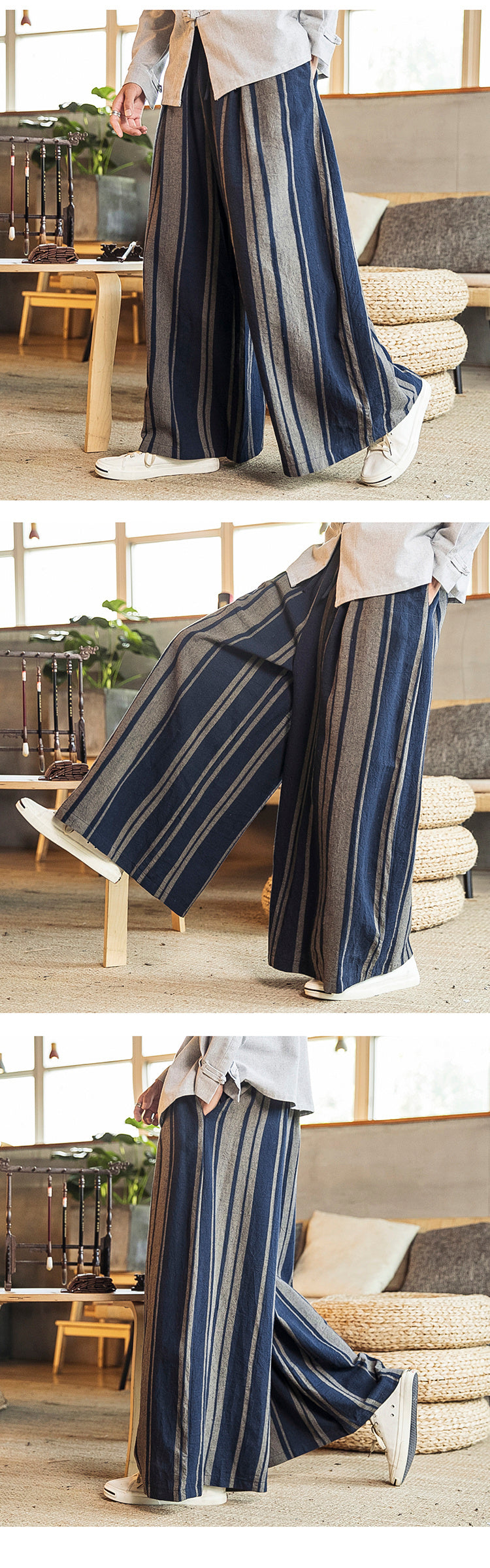 Loose and comfortable striped breathable wide-leg pants