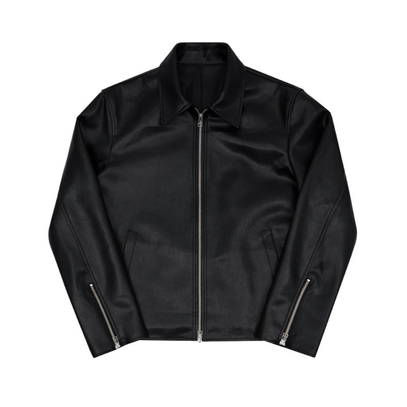 Fashion Slim Lapel Motorcycle PU Leather Jacket