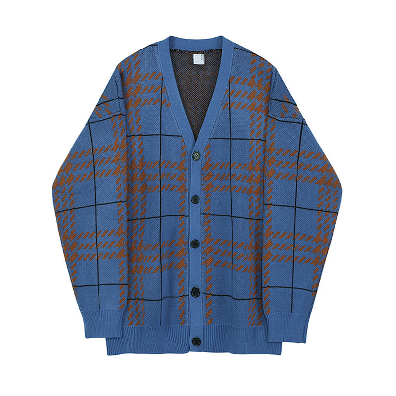 Plaid Sweater Korean Knitted Cardigan Coat