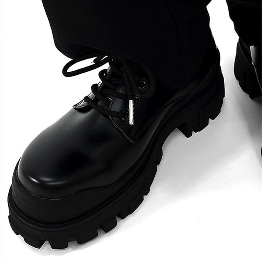 Thick Soled British Commuting Formal Attire, Black Elevated Leather Shoes