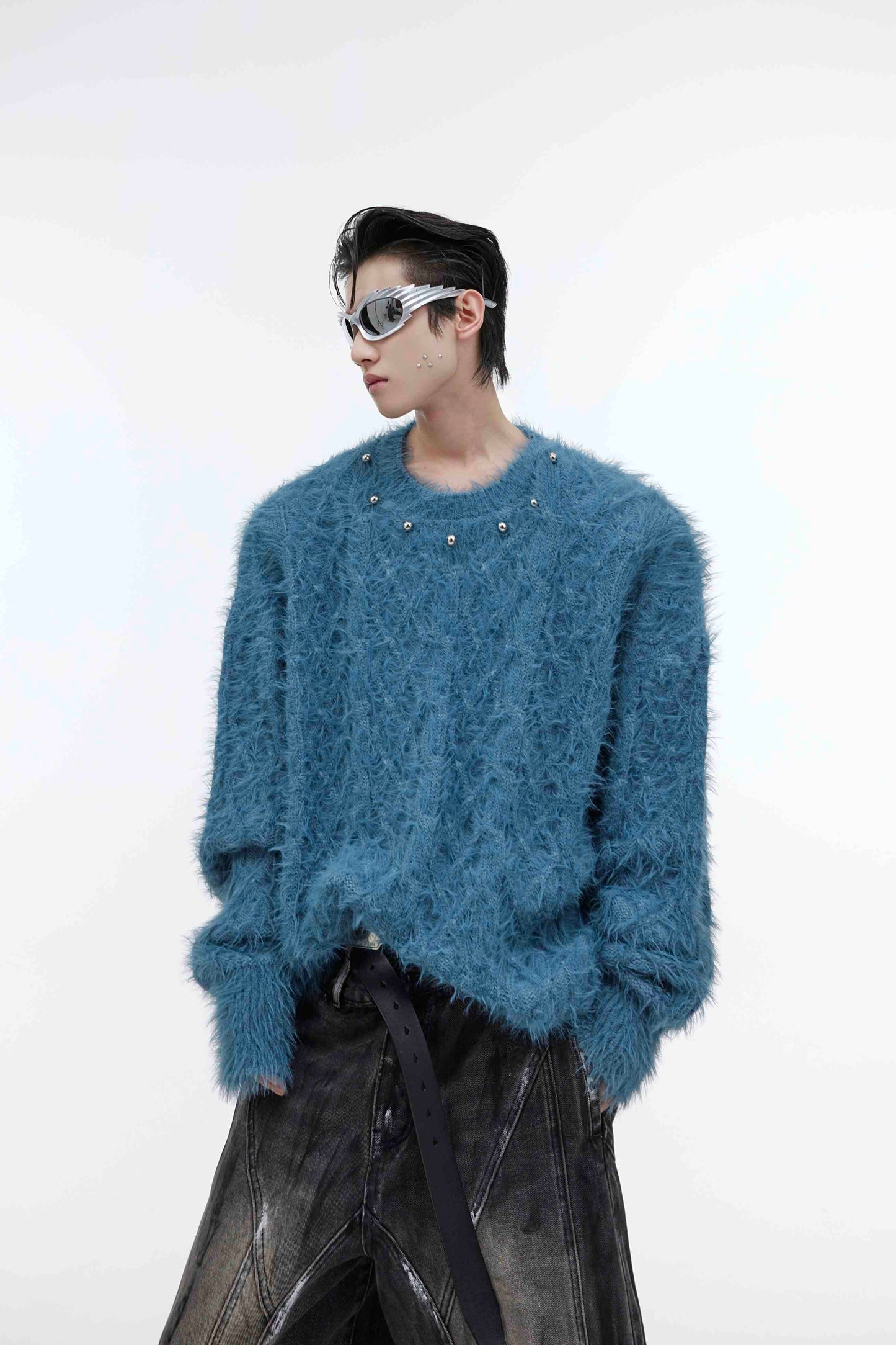 Solid Color Loose Metal Button Design Knitted Sweater