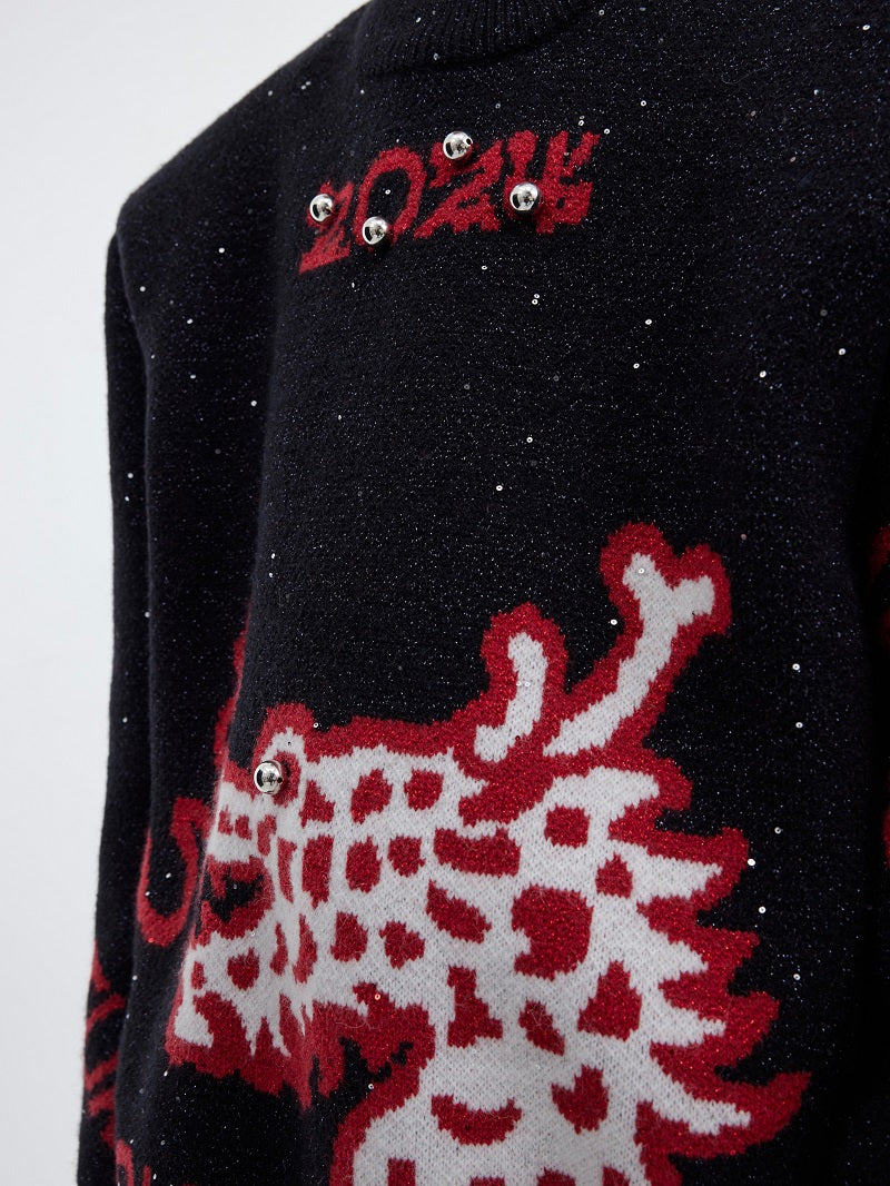 Heavy Niche Dragon Year Sweater Thin And Sparkling Design