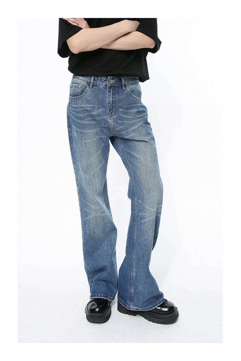 Retro Slimming Water Ripple Slightly Flared Washed Jeans