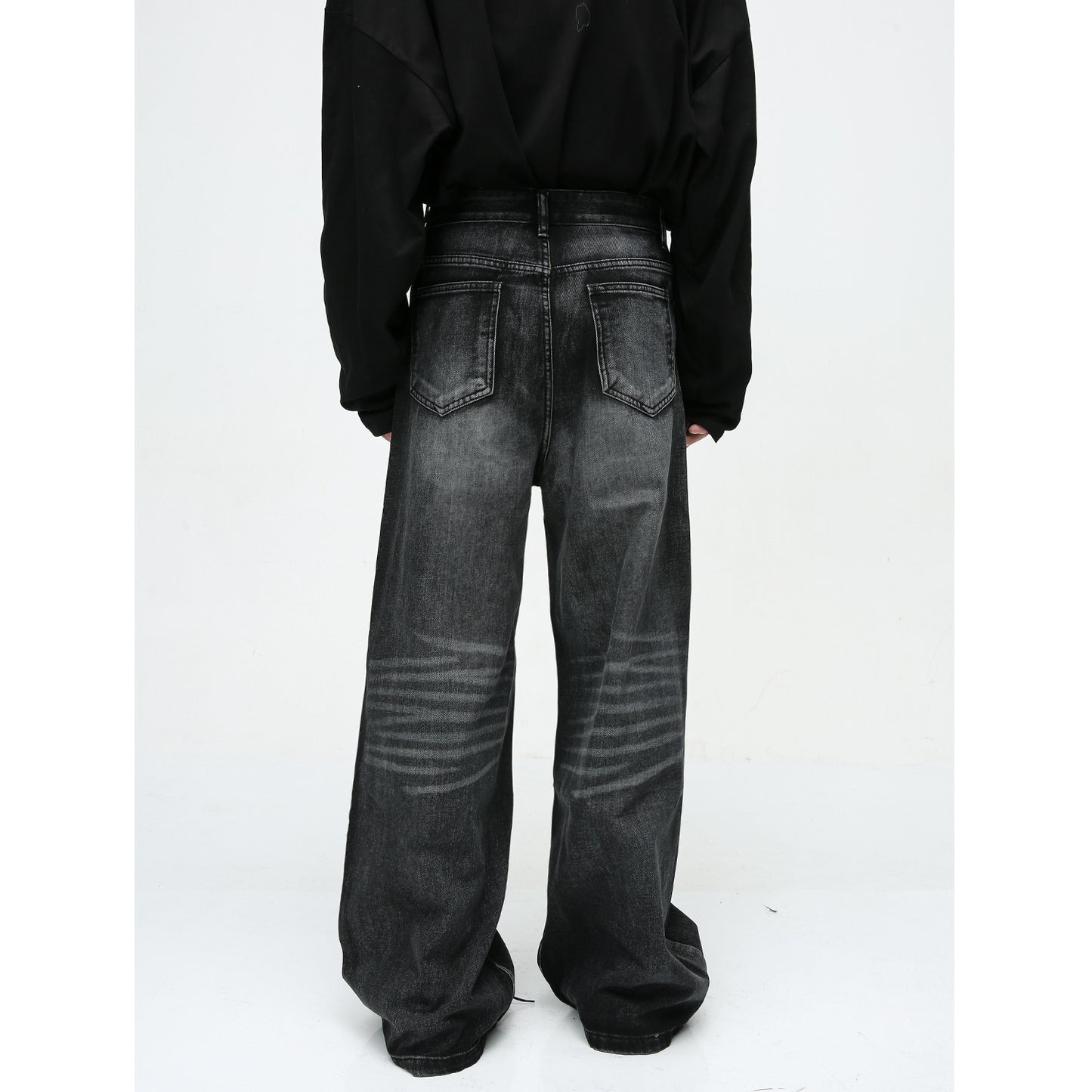 New American High Street Pu Mop Straight Loose Jeans