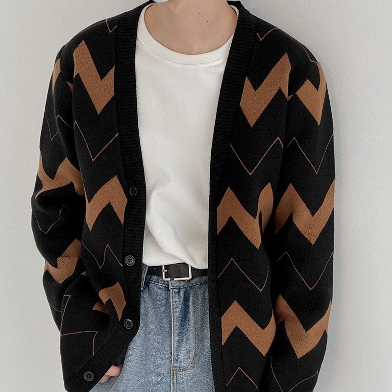 Wave Pattern Cardigan Sweater