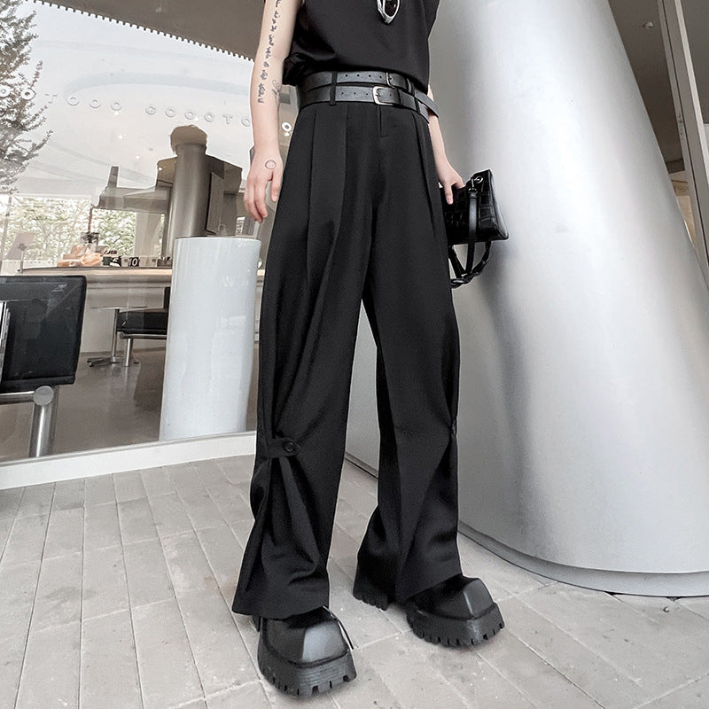 Men's Double Belt Irregular Wide Leg Pants