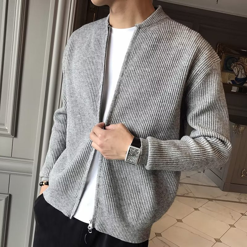 Casual Slim Fit Men's Solid Knitted Cardigan Jacket